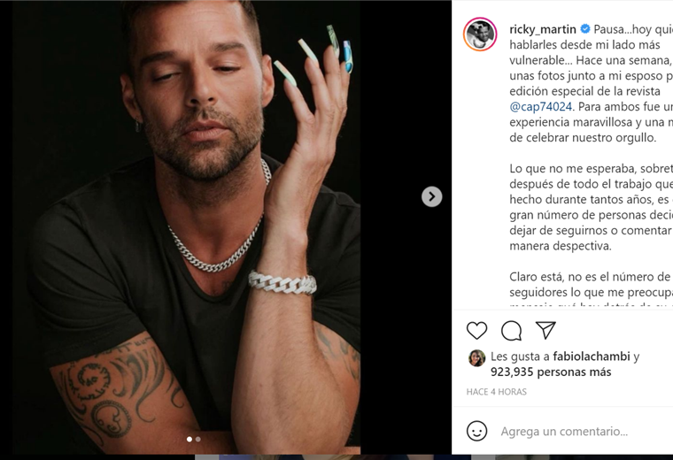 Ricky Martin en una imagen de sus redes sociales 