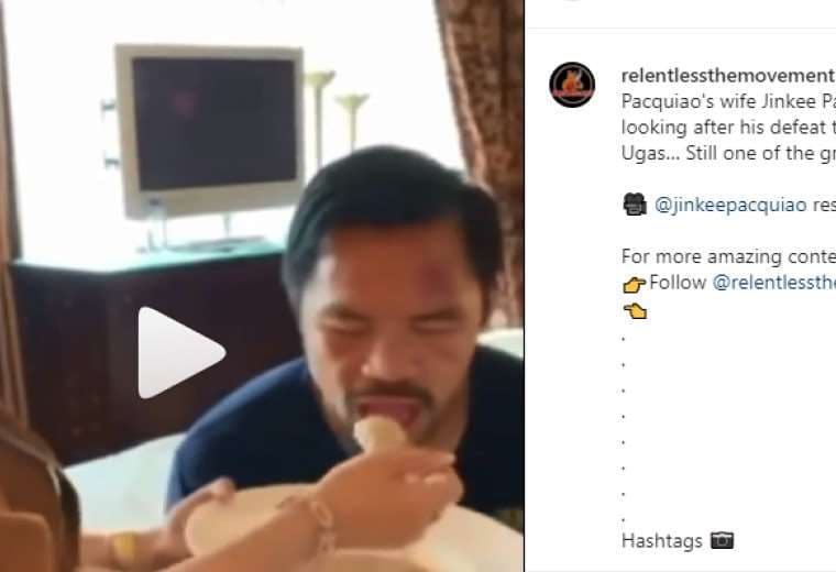 Pacquiao y su esposa en la captura de pantalla del video publicado en Instagram