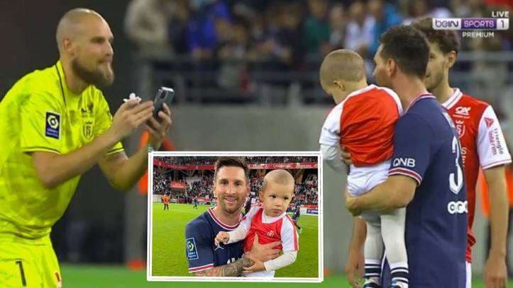 Messi y la foto histórica con el hijo del arquero Predrag Rajkovic.  