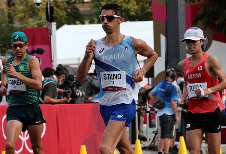 Massimo Stano durante la competencia de 20 km marcha. Foto: AFP