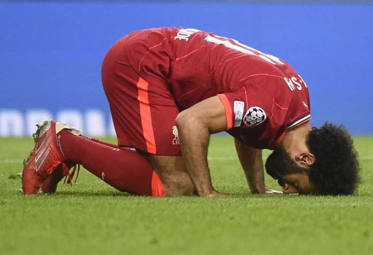 Salah y la singular forma de festejar sus goles en el Liverpool. Foto: AFP