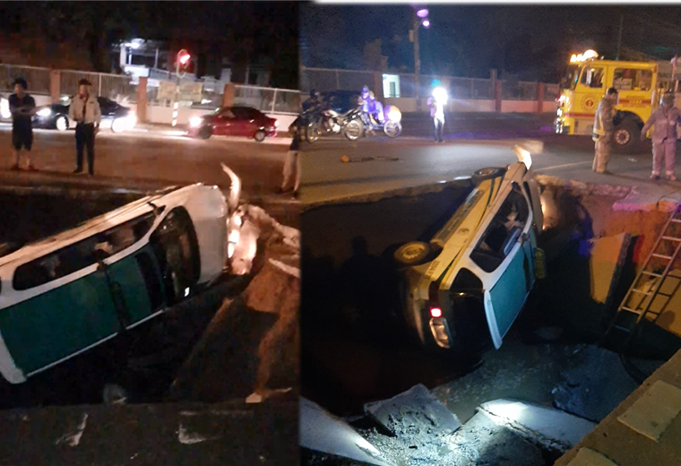 Un vehículo cayó al hueco la madrugada de este sábado (frente al comercial Chiriguano)  