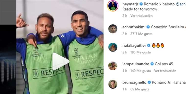Neymar y Hakimi, dupla destacada en la práctica del PSG. Foto: Captura de pantalla