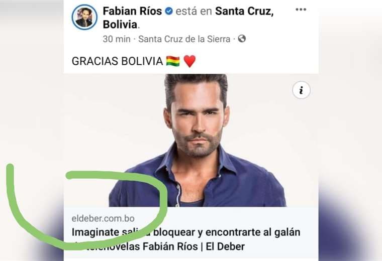 Fabián Ríos compartió nota de EL DEBER en sus redes sociales