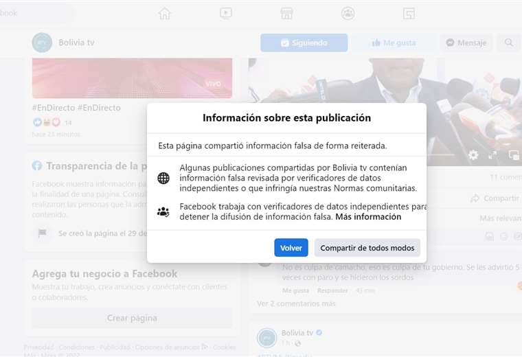 Bolivia TV es observada por Facebook por contenido falso