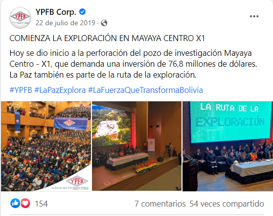 Acto oficial en Casa Grande del Pueblo, en julio de 2019. Foto: YPFB