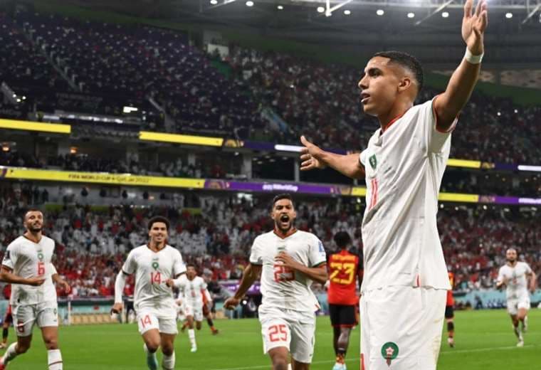 Sabiri celebra el gol con el que Marruecos le ganó a Bélgica. Foto: AFP