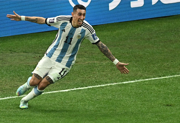 Ángel Di María marcó el segundo de Argentina ante Francia. Foto. AFP