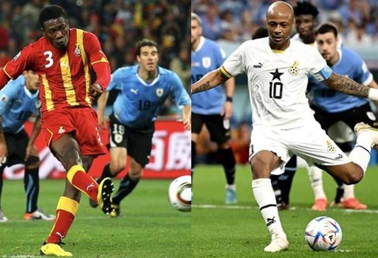Ambos penales desperdiciados por Ghana ante Uruguay. AFP