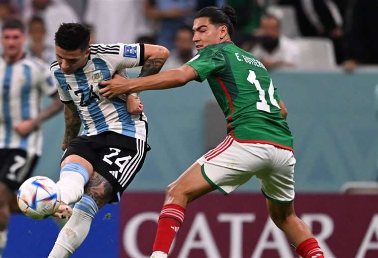 Momento del gol de Enzo Fernández de Argentina contra México.