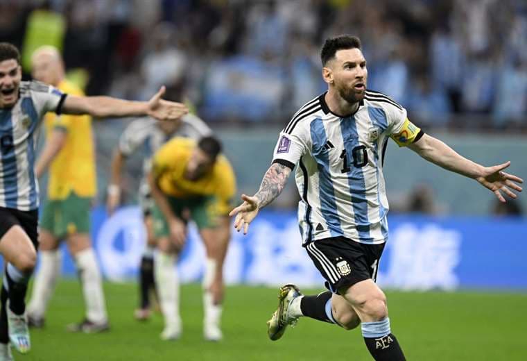 Festejo de Messi en el 1-0 ante Australia. AFP