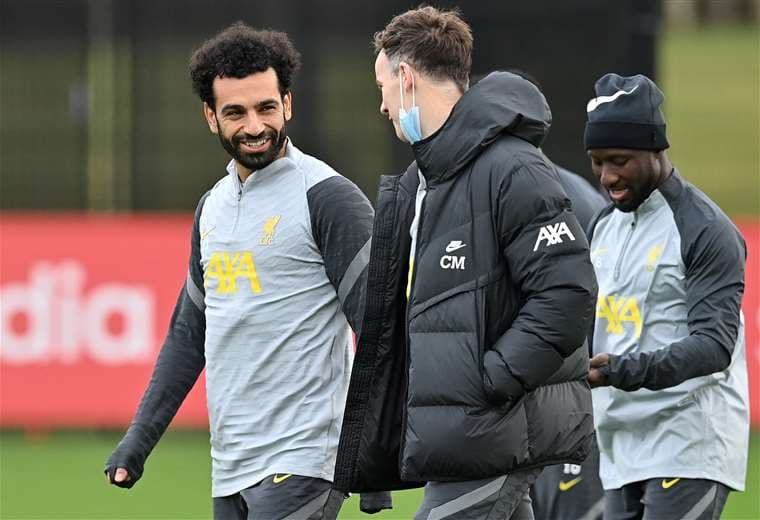 El barbado Salah en el entrenamiento del Liverpool. Foto: AFP