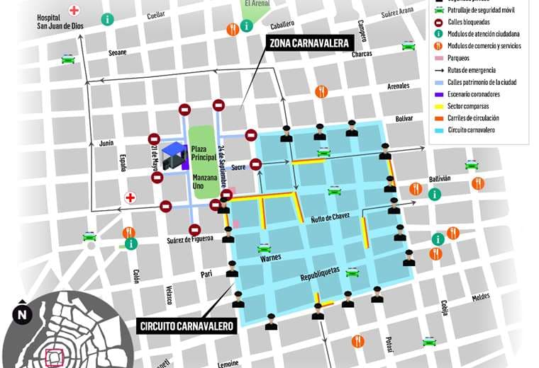 Mapa de recorrido carnavalero presentado por las comparsas