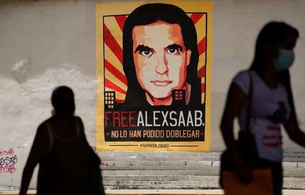 Un afiche con el rostro de Alex Saab, el empresario colombiano detenido en Cabo Verde