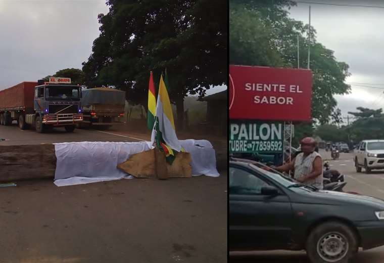 Contraste. A la izquierda el bloqueo en Guarayos, a la derecha la normalidad de Pailón
