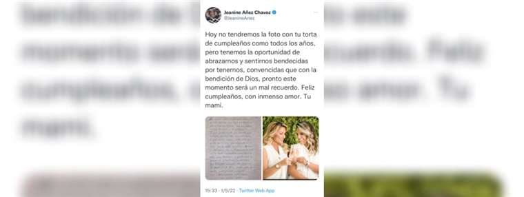 Jeanine Áñez felicitó a su hija Carolina, por su cumpleaños,a través de un tuit