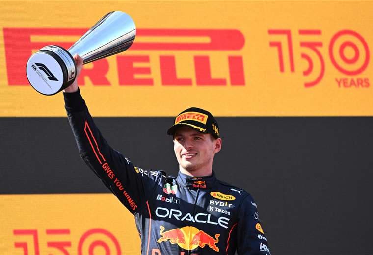 Verstappen celebró su triunfo de este domingo en España. Foto. AFP