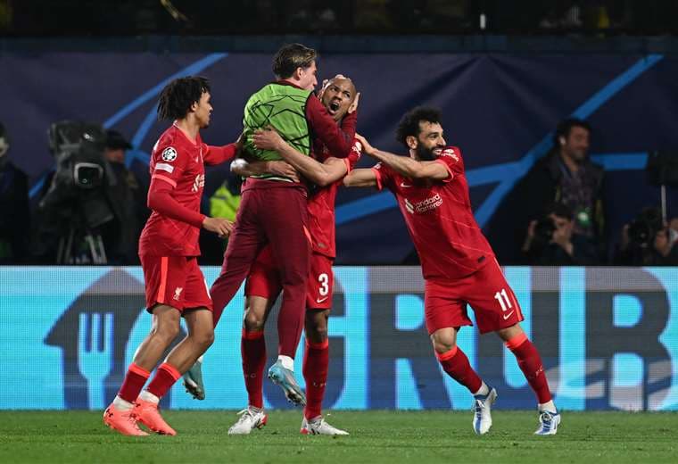 El festejo de Liverpool que este martes derrotó de visitante a Villarreal. Foto. AFP