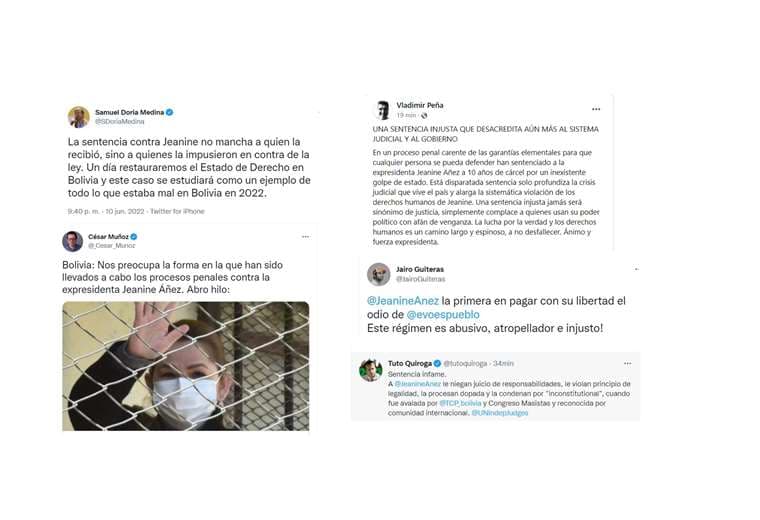Reacciones a sentencia de Jeanine Áñez en redes sociales