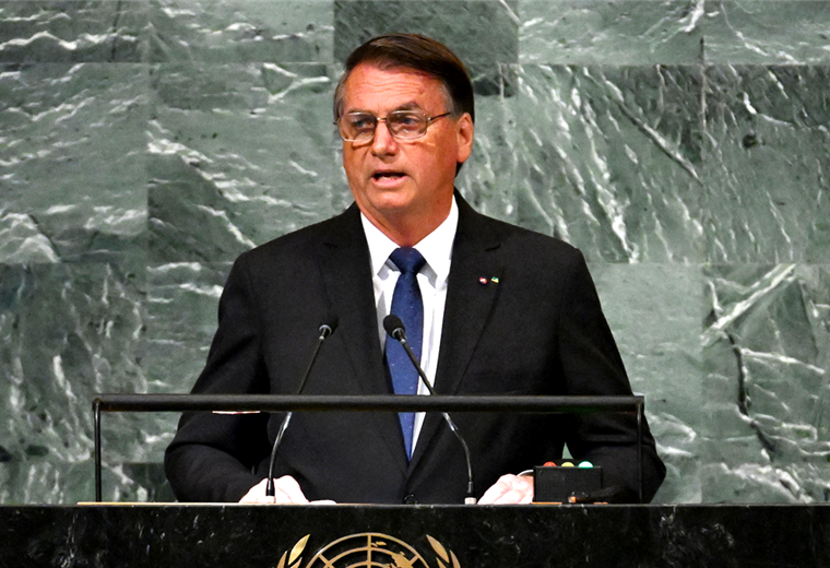 Jair Bolsonaro, presidente de Brasil, durante su intervención en la ONU. Foto. AFP