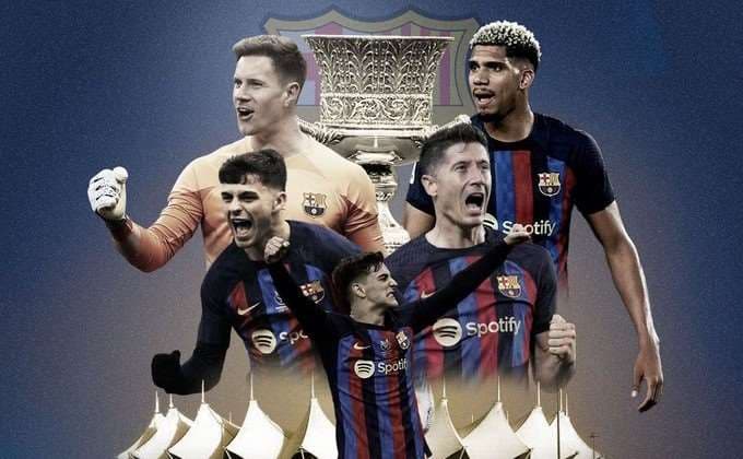 Figuras del Barcelona campeón de Supercopa de España. Invictos