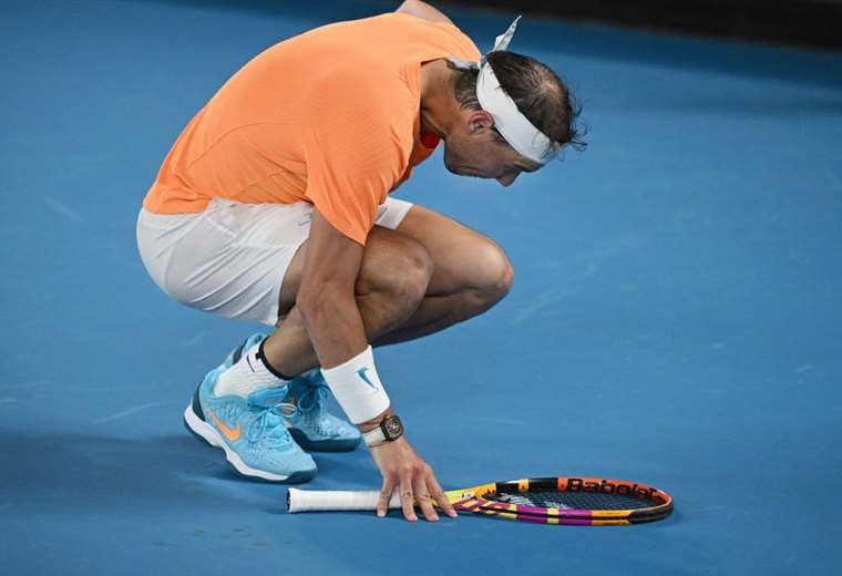 Nadal en el momento de su lesión en el Australian Open. 