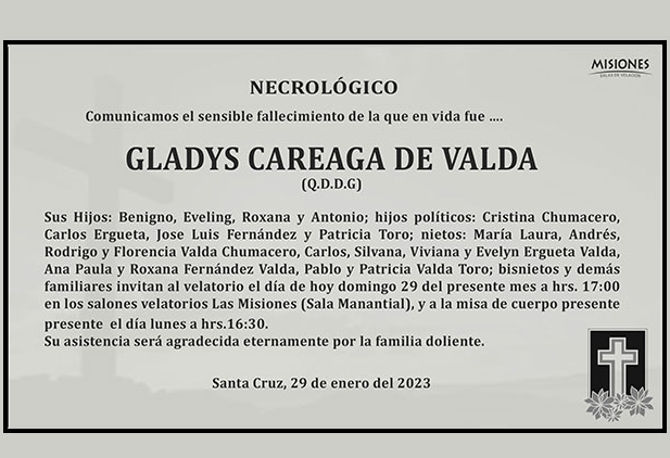 GLADYS CAREAGA DE VALDA