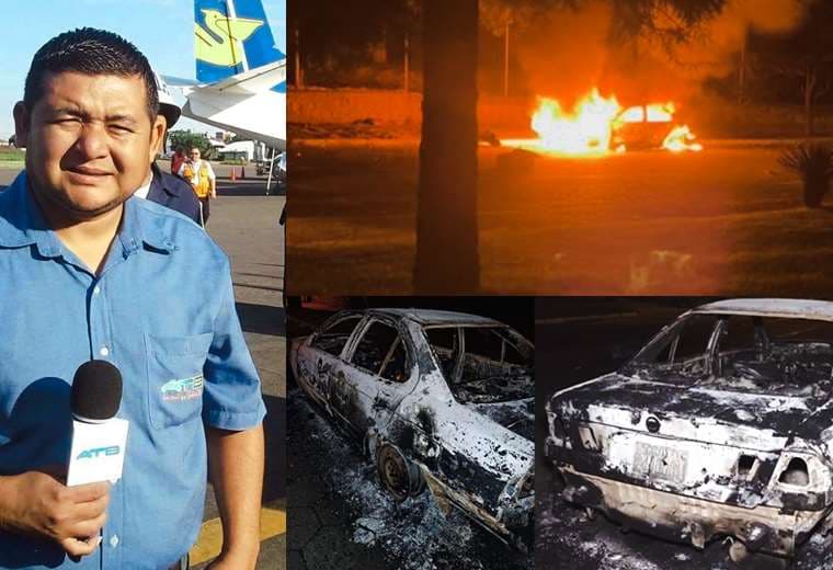 Harold Salvatierra y su auto en llamas cerca del Comando Departamental de la Policía 
