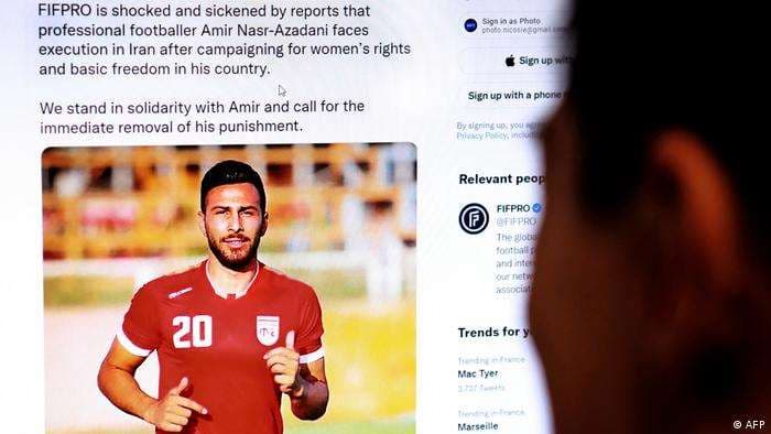 El futbolista Amir Nasr Azadani. AFP