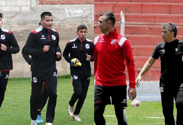 Jugadores de Nacional Potosí y 'Copito' Andrada, su DT. 