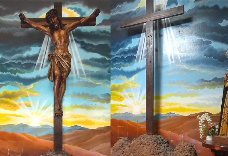 Así estaba Cristo en la cruz (izq.) después del robo la cruz quedó sola. Foto. Gery Suárez