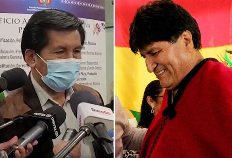 El senador Félix Ajpi y el expresidente Evo Morales. Fotos: Senado y @evoespueblo.