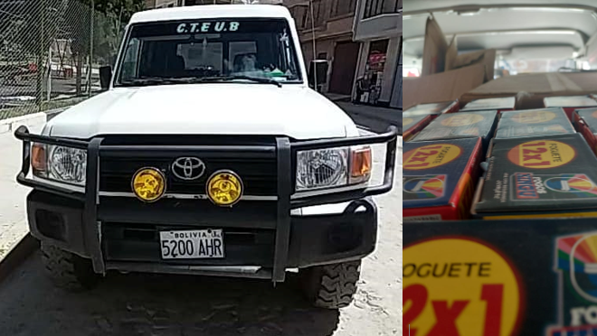 Este es el vehículo que transportaba petardos en La Paz.