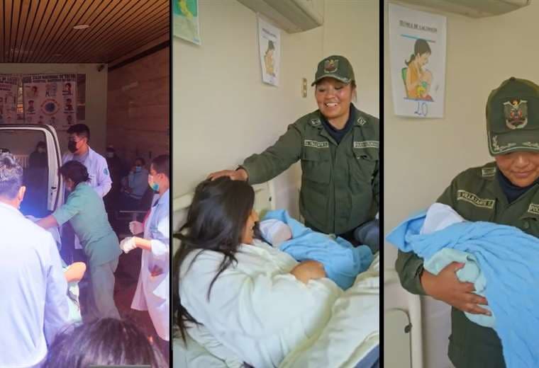 La mujer en labores de parto fue auxiliada por dos policías/Foto: Policía Boliviana