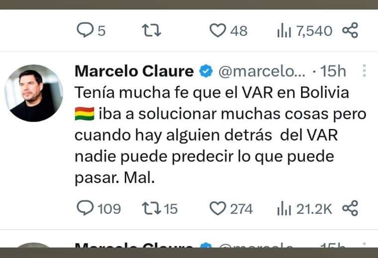 Captura de pantalla de uno de los tuits que escribió Marcelo Claure