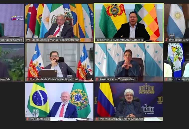 El presidente Luis Arce en la reunión virtual promovida por el mandatario mexicano AMLO