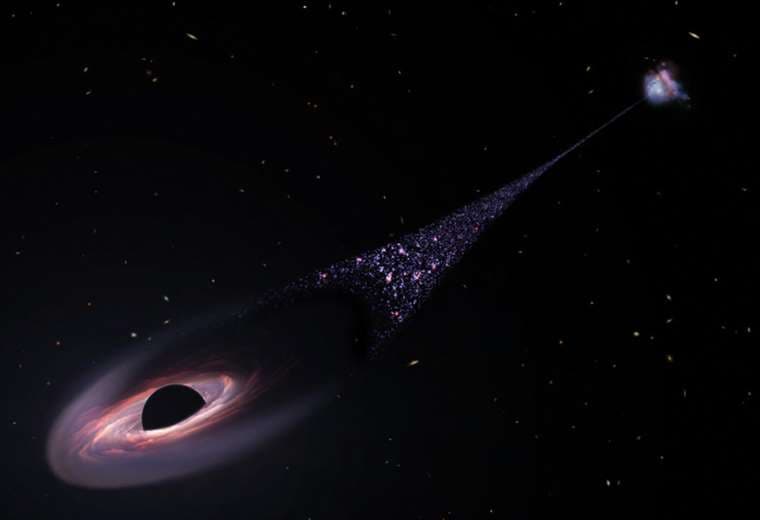 Agujero negro con una estela de jóvenes estrellas anda suelto por el espacio