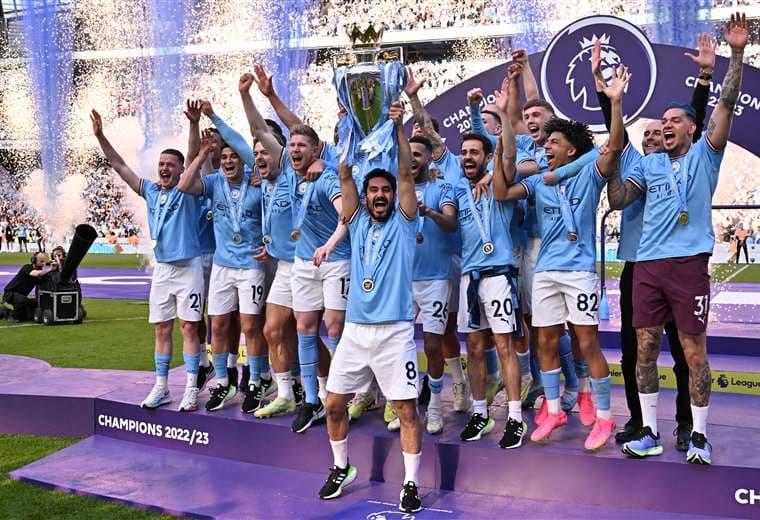 Festejo del Manchester City campeón de Premier League. AFP