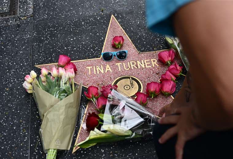 Una persona coloca flores en la estrella del Paseo de la Fama de Hollywood de Tina/AFP