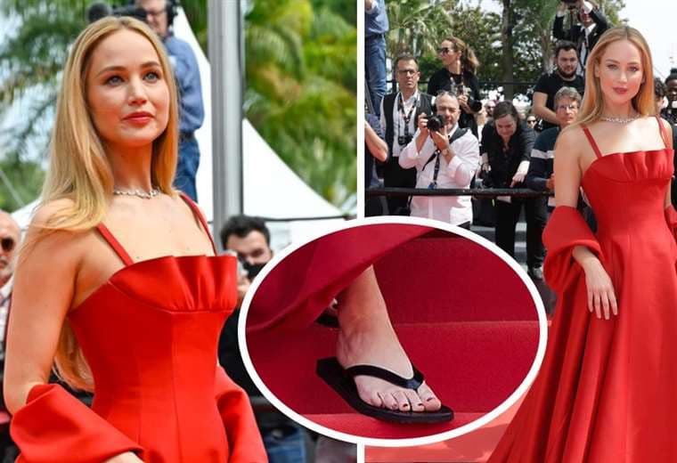Jennifer Lawrence, con chanclas, rompe el código de vestimenta en la alfombra roja de Cannes 