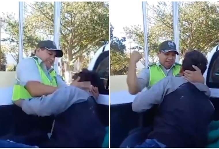 Policía es captado en video golpeando en el rostro a un extranjero en Puerto Quijarro