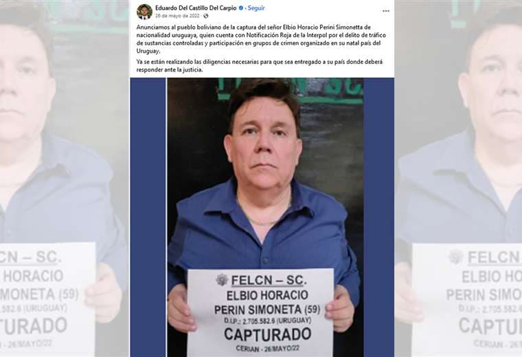 Publicación el ministro Del Castillo en mayo de 2022 sobre la captura de Periri