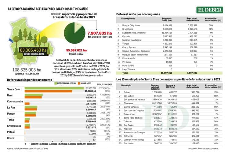 Hasta 2022, la Chiquitania perdió el 30% de su cobertura boscosa 