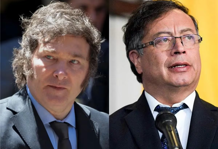 Javier Milei, presidente argentino y Gustavo Petro, mandatario de Colombia. Foto. Internet