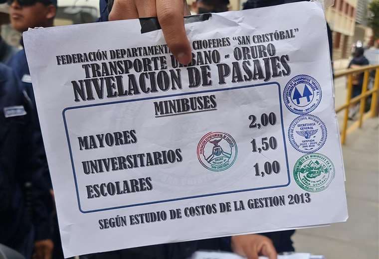 Las nuevas tarifas del transporte en Oruro