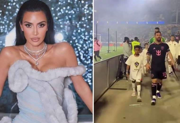 Kim Kardashian se emociona al ver a su hijo Santi ingresando con Messi a la cancha